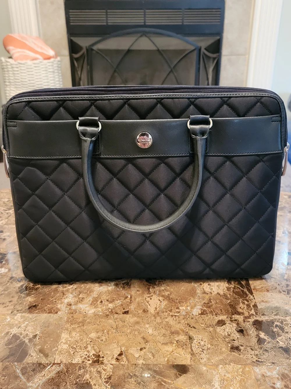 Knomo London Quilted Laptop Bag with Black Leather Trim